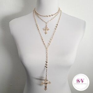 Multi layer Gold necklace with heart and cross décor